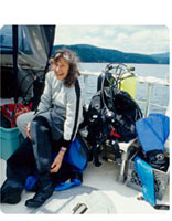 Betty on boat dive - Orcas Island